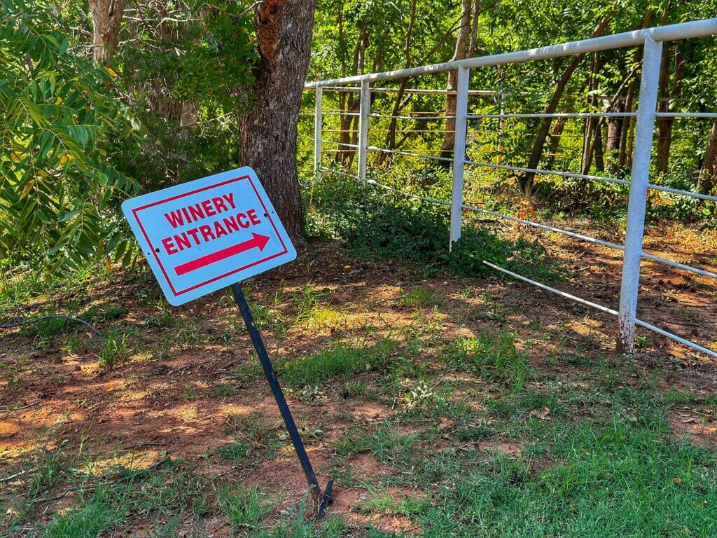 Winery entrance sign at Strebel Creek in Oklahoma City